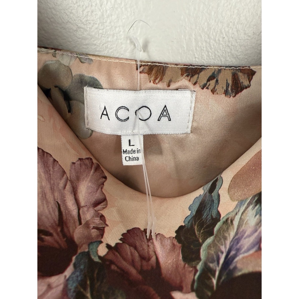 Acoa Dress Floral Satin Ruched Slip Dress Cow Neck Whimsical Romantic Y2k Style - Picture 8 of 11